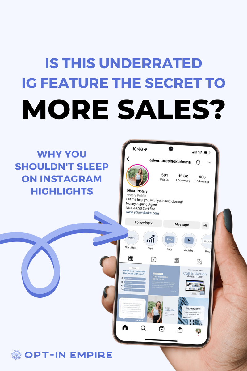 Instagram account with the highlights section pointed out