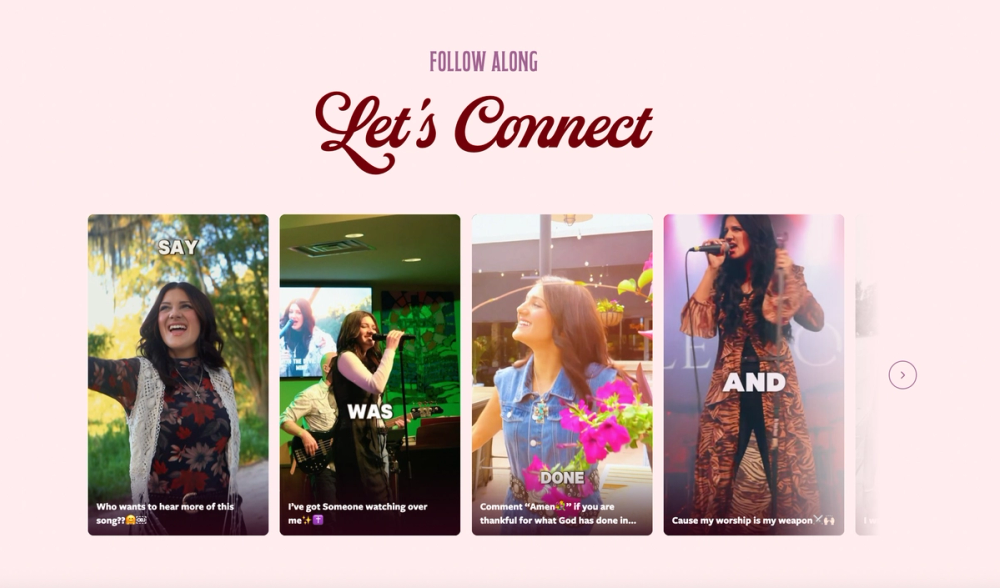 Social feed section of the Haley Jones website showing short-form video clips