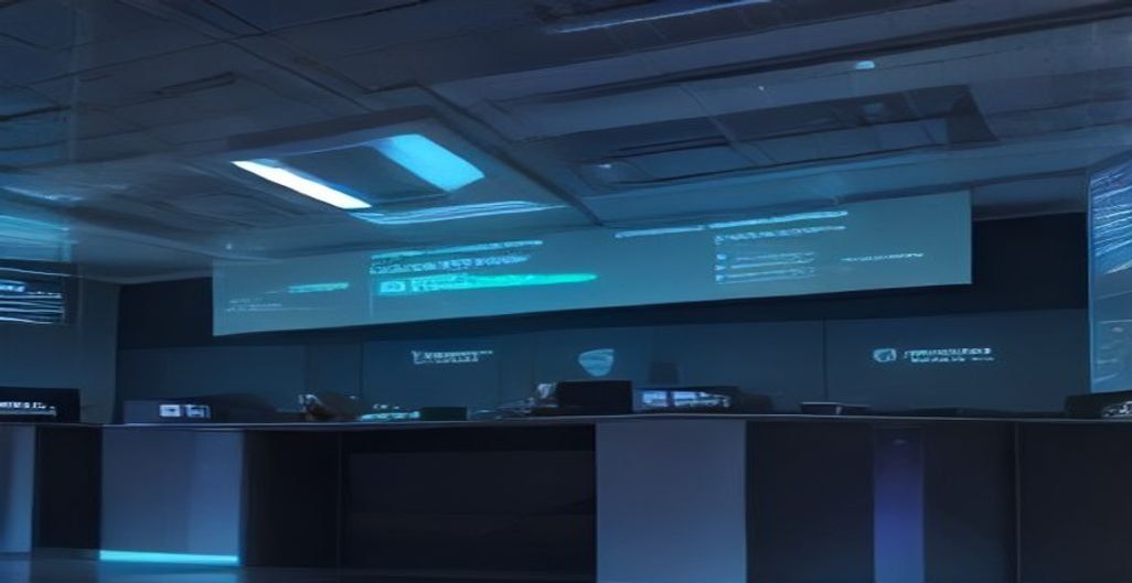 AI-generated cover: A futuristic bank office in London with holographic AI interfaces floating over desks displaying code and customer service screens, realistic style, no text