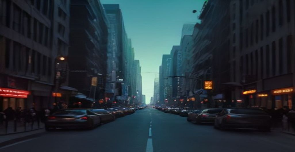 AI-generated cover: A futuristic AI video generator creating a short clip of a bustling city street with synchronized audio waveforms visible in the air, no text or logos
