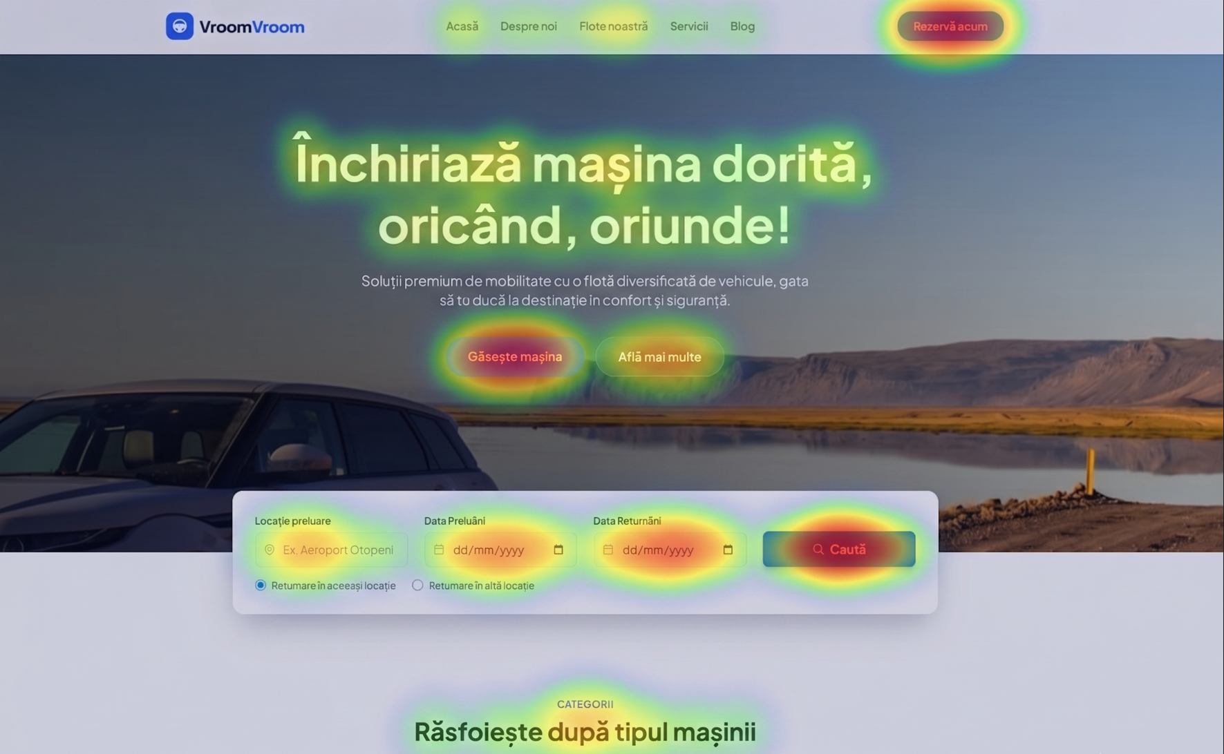 Exemplu de heatmap (hartă de caldură) pentru o companie de închirieri auto