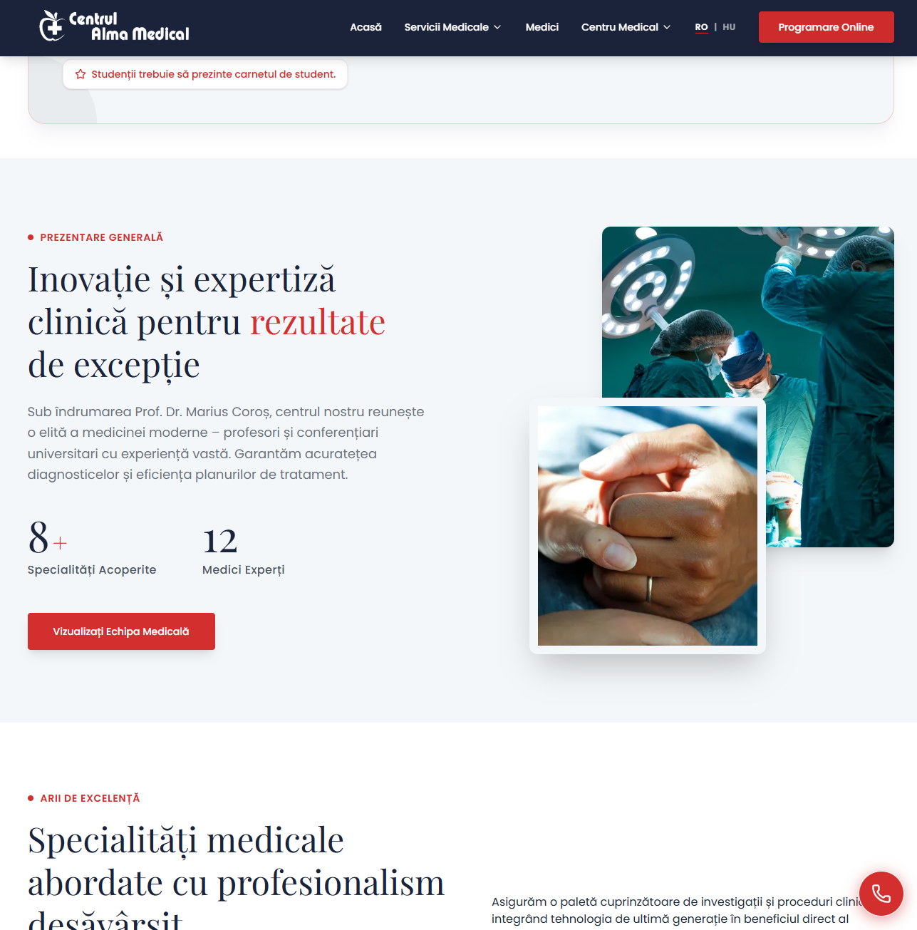 Screenshot cu secțiunea de homepage.