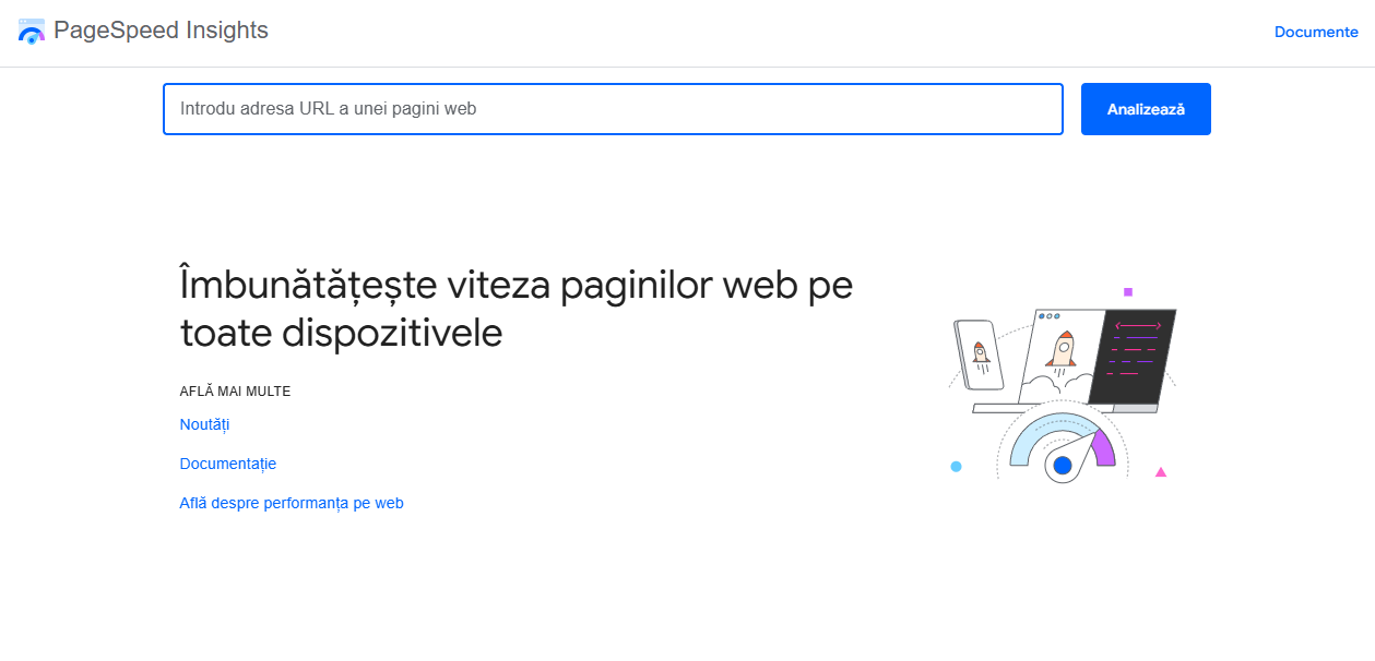 PageSpeed Insights pentru a verifica viteza unui site