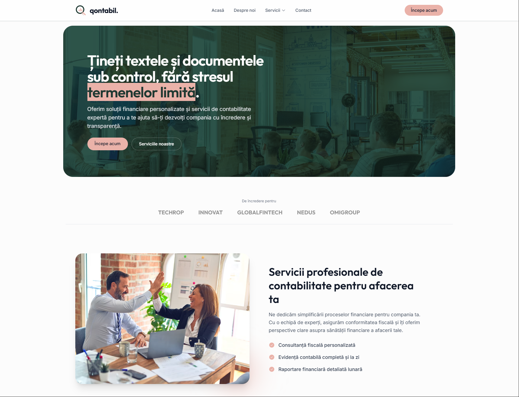Model de headline pentru un landing page pentru o firmă de contabilitate