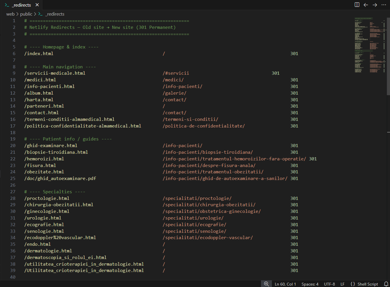 Screenshot cu lista de redirect-uri.