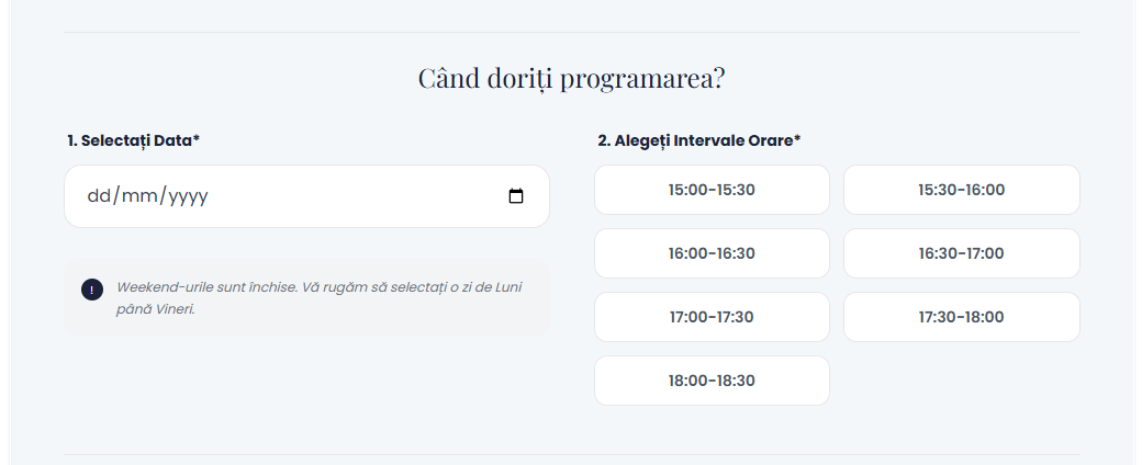 Screenshot cu selectorul de dată și oră.