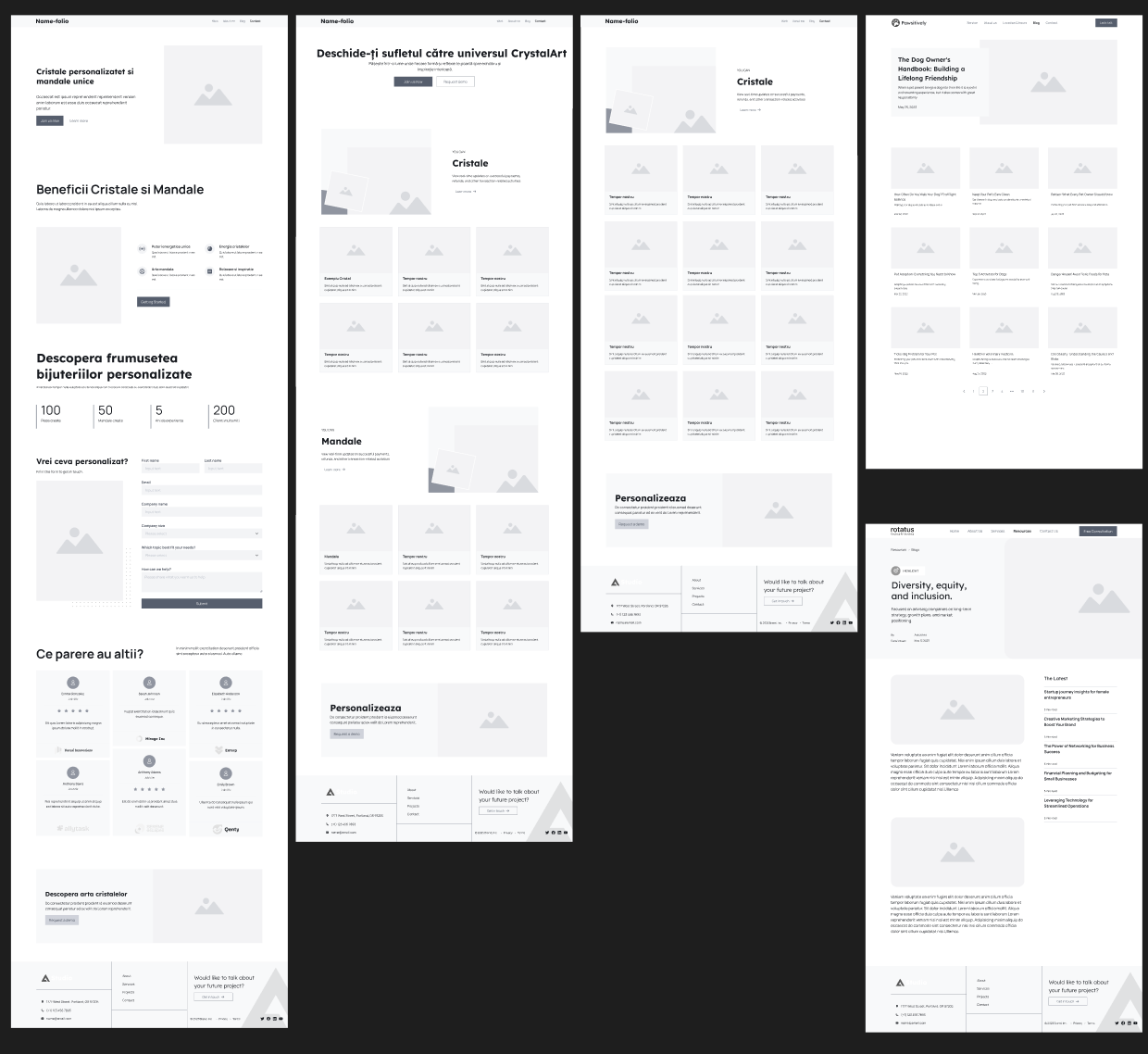 Câteva pagini de tip wireframe