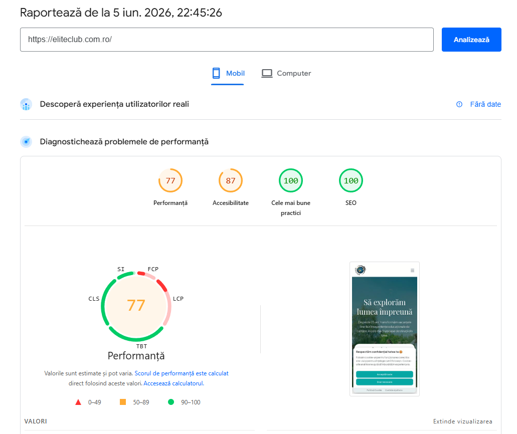 Screenshot Lighthouse după.