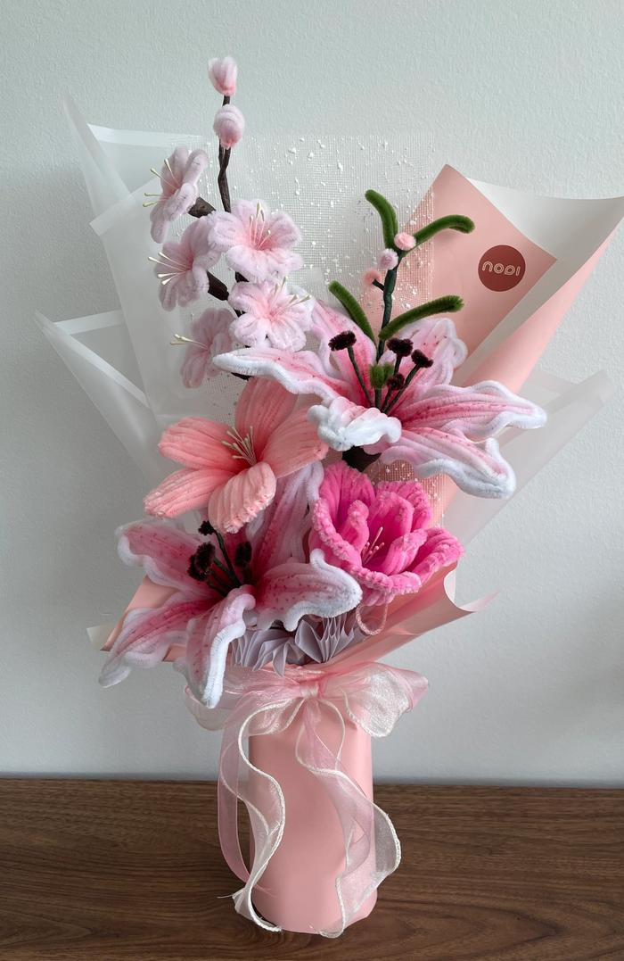 Blossom branch and blush lily pipecleaner arrangement