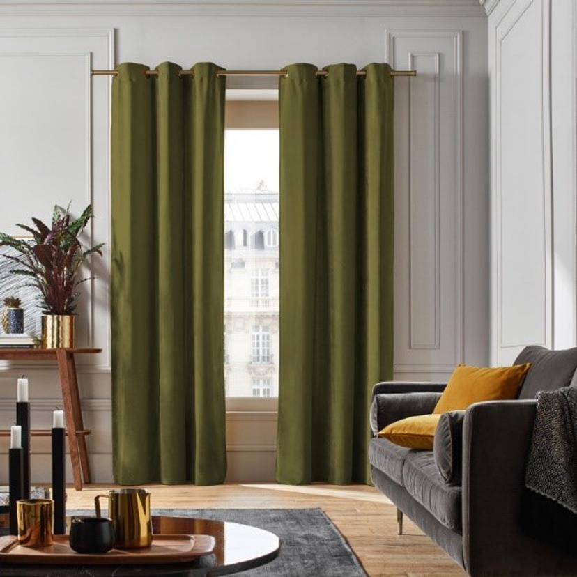 Olive Green Velvet Curtain — image 1 of 2