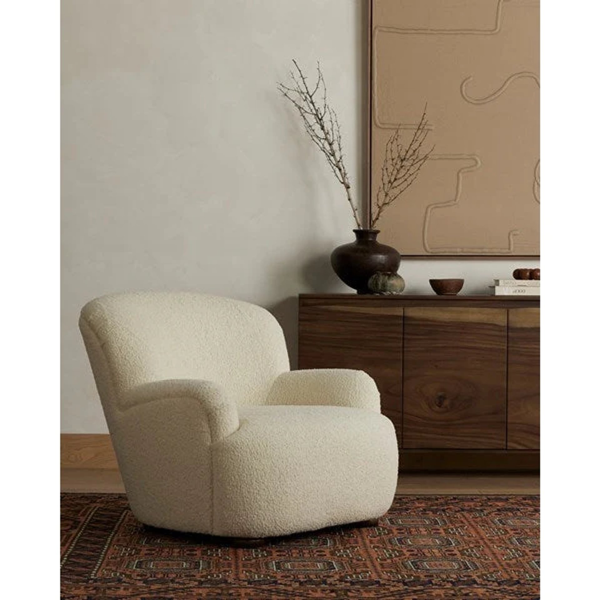Bomu white boucle armchair