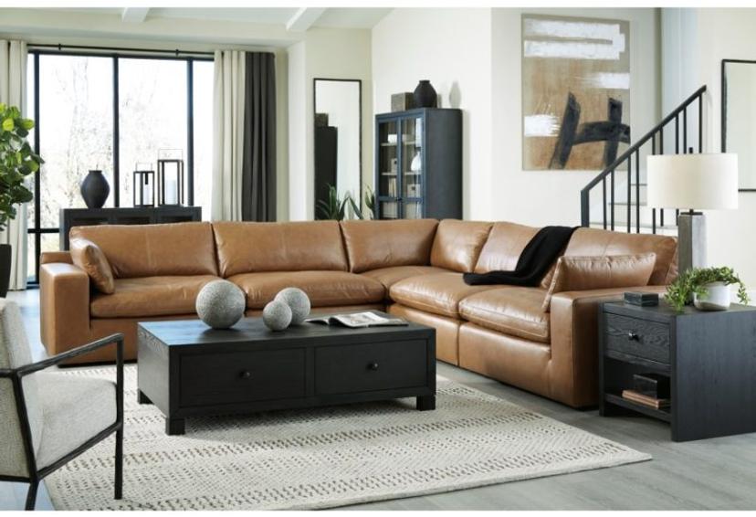 Cova tan leather sofa — image 3 of 4