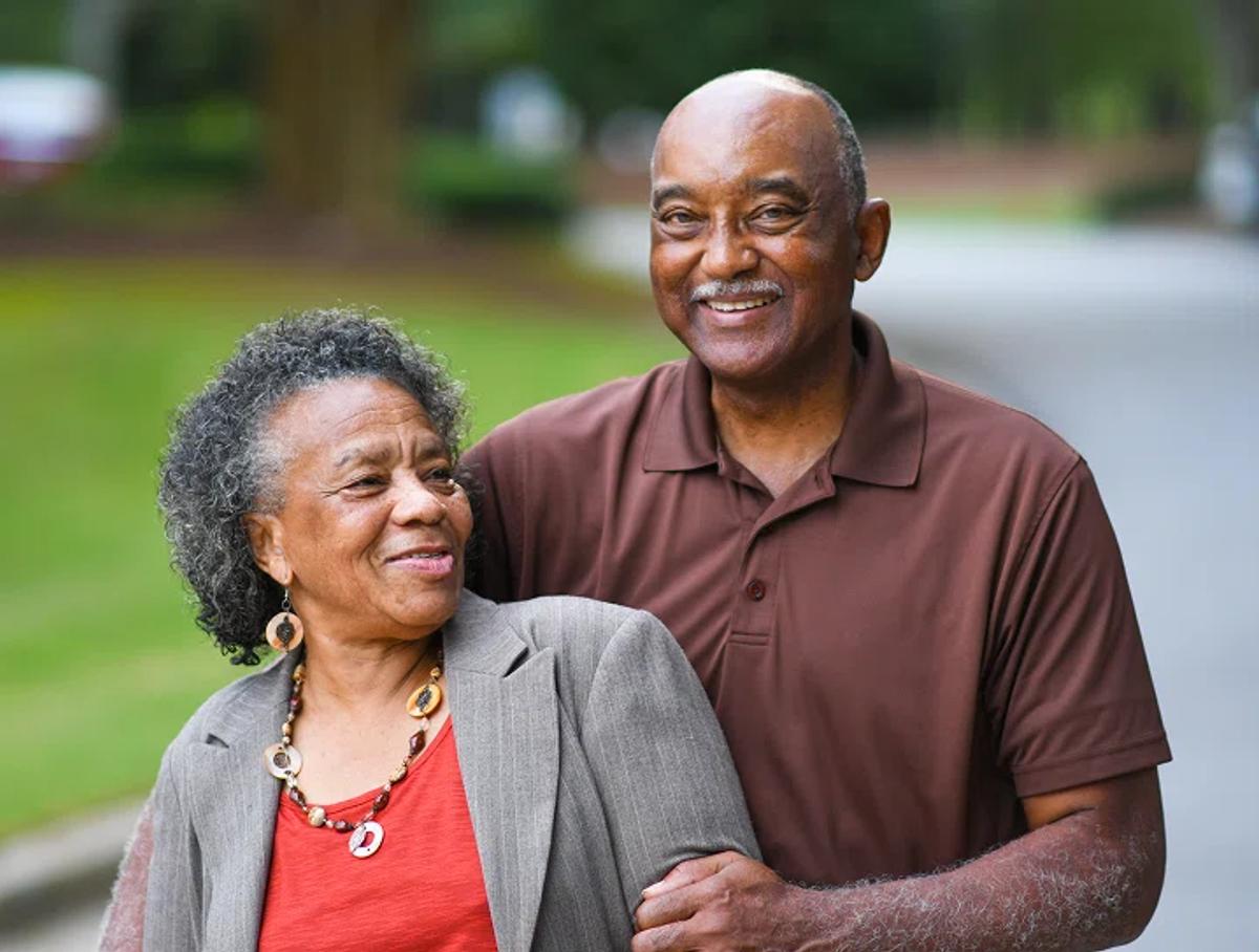 Man and woman smiling