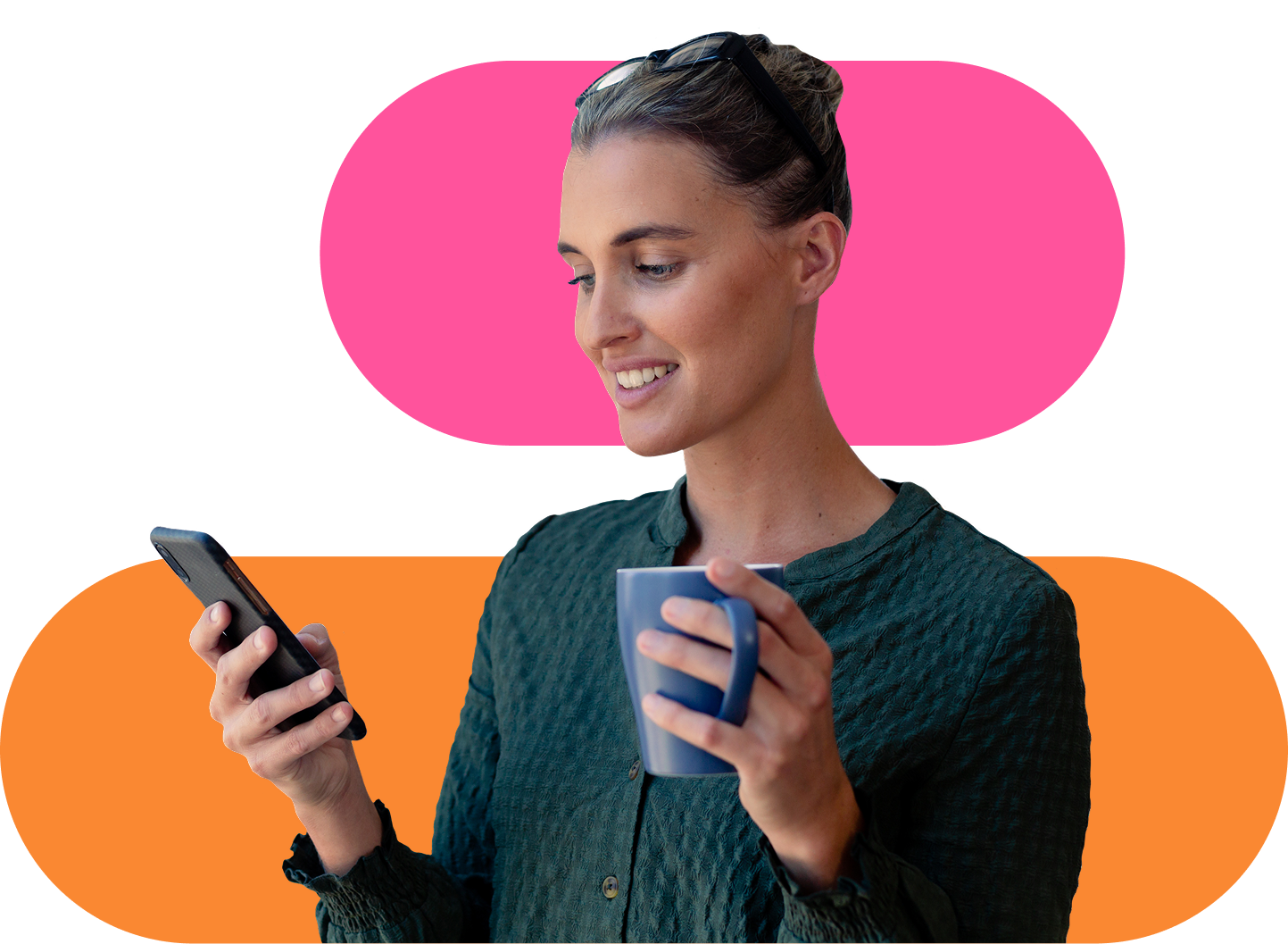 Woman using smartphone with AWorld platform