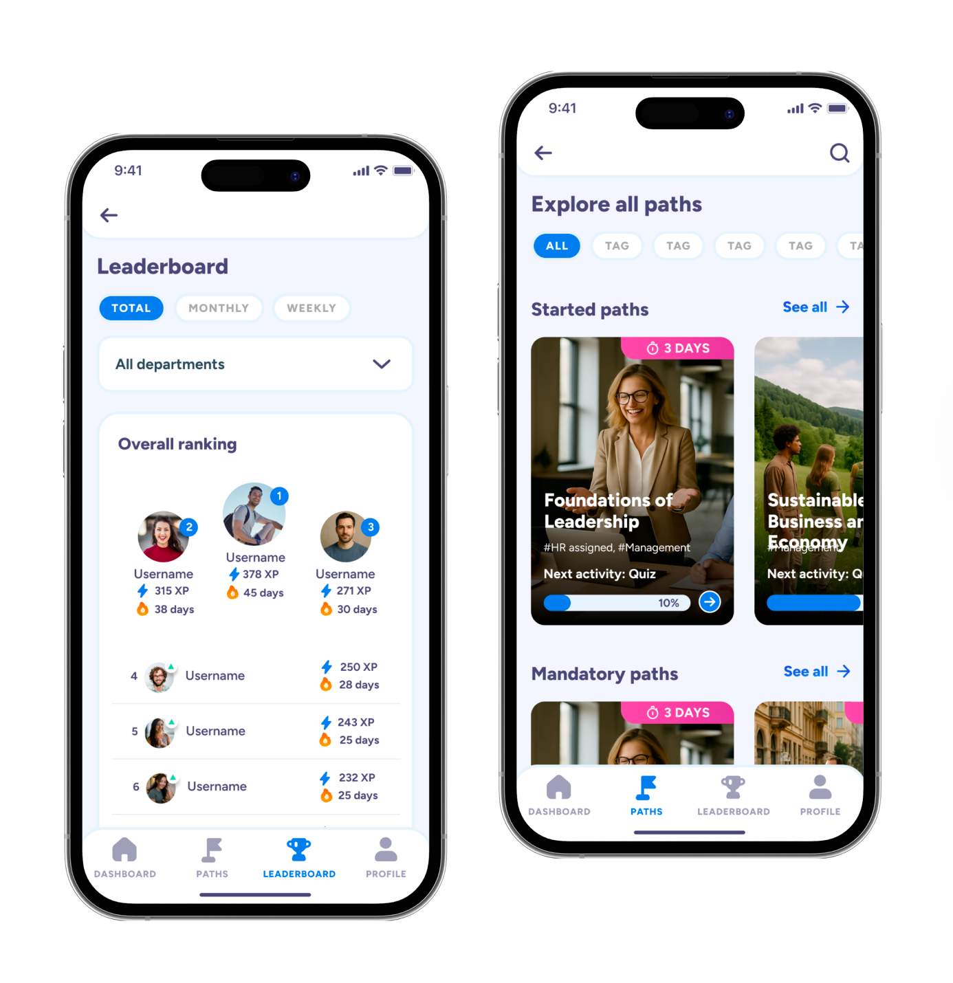 Evolve Employee Education on two smartphones