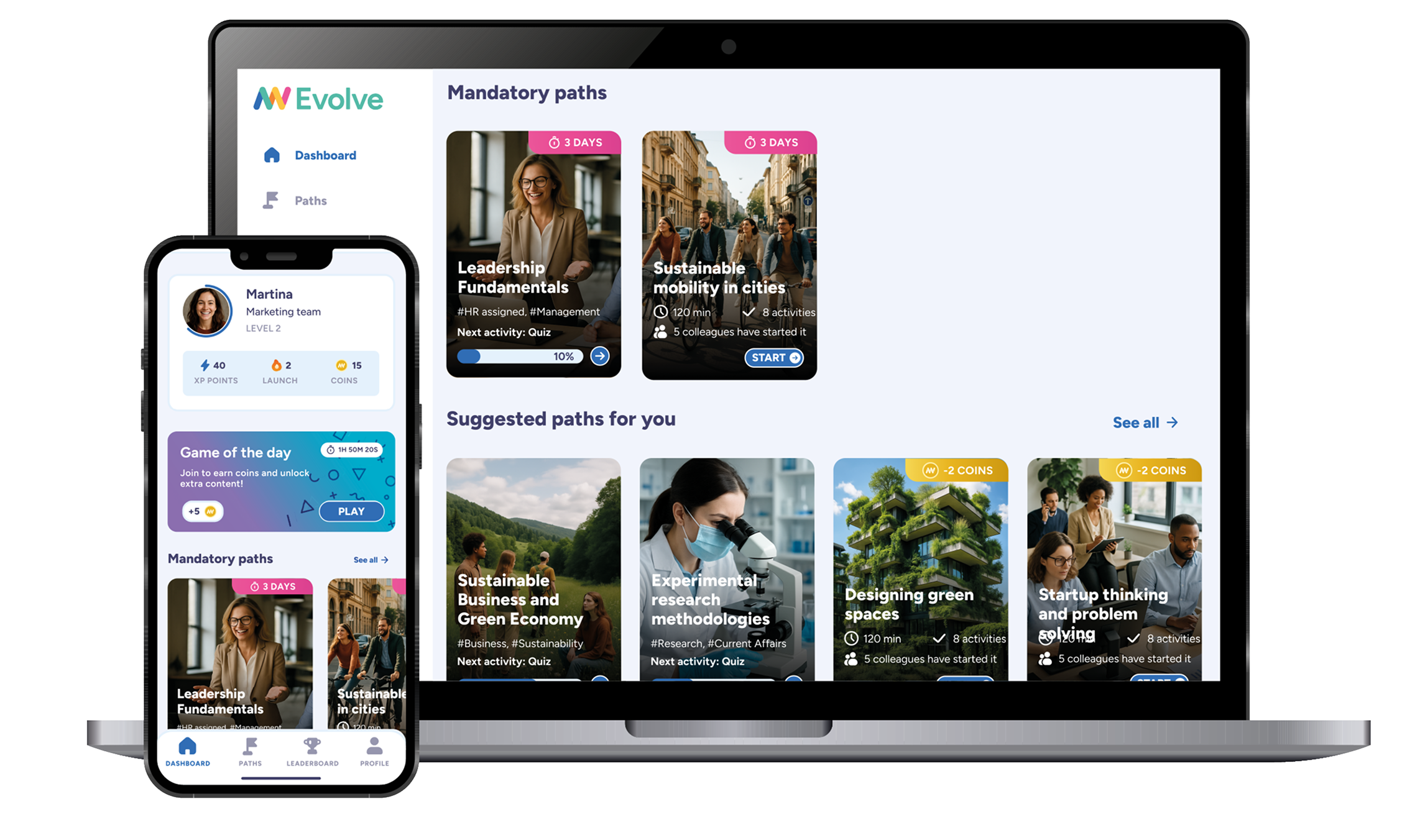 Evolve platform on laptop and smartphone