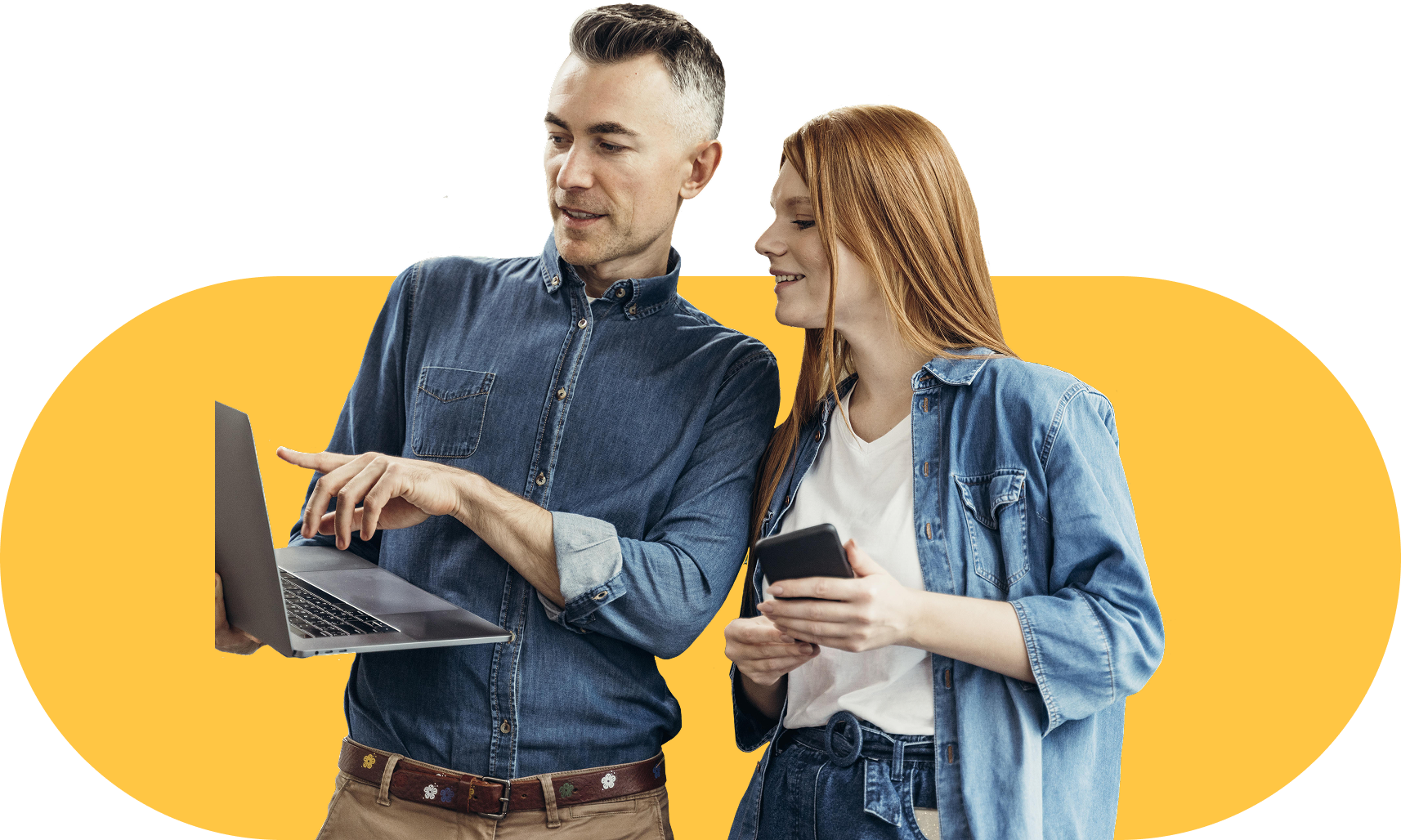 Colleagues discussing on laptop