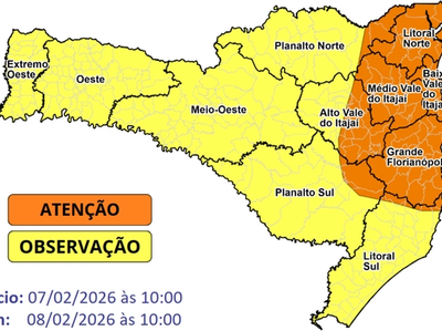 Frente fria provoca chuva, temporais e leve queda nas temperaturas em Santa Catarina