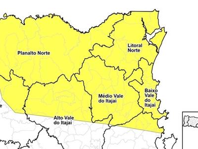 Defesa Civil emite alerta de temporais para o Alto Vale e mais 6 regiões de SC