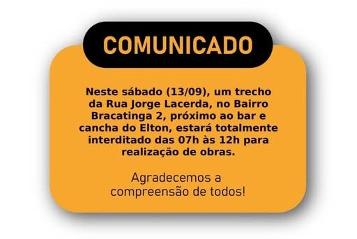 Rua Jorge Lacerda será interditada neste sábado (13) em Trombudo Central
