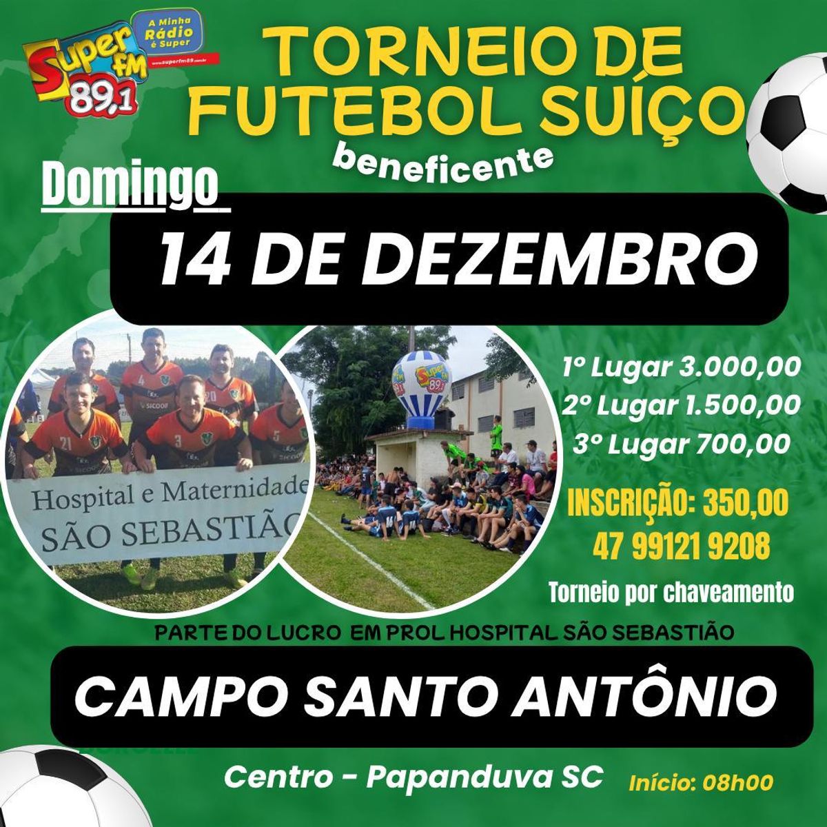 Torneio Beneficente de Futebol Suíço será realizado no dia 14 de dezembro em Papanduva