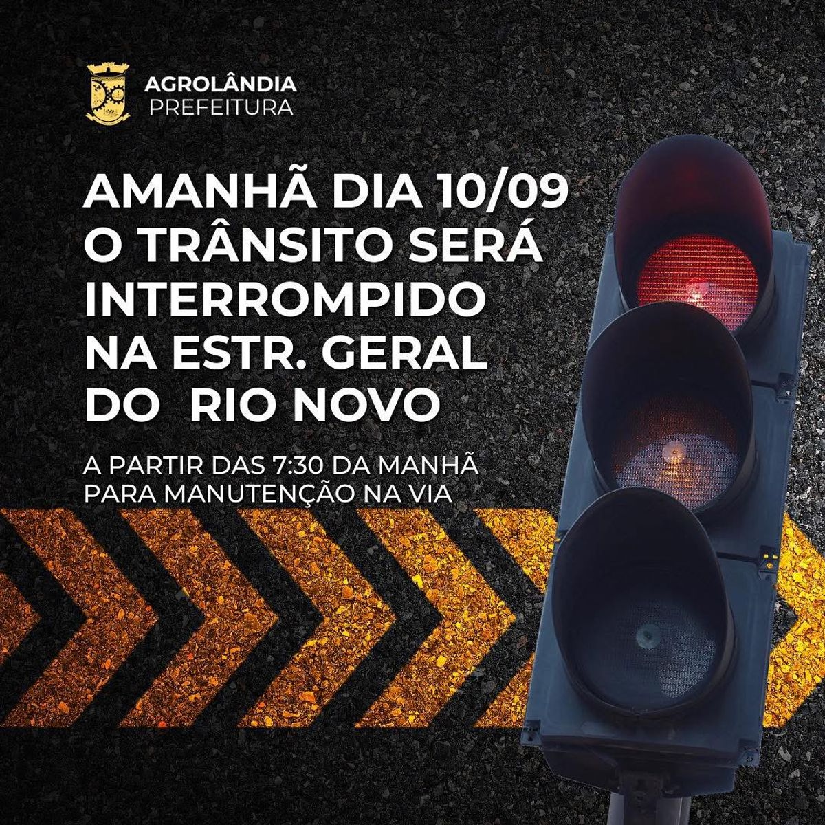 Estrada Geral do Rio Novo terá interrupção para manutenção em Agrolândia nesta quarta-feira (10)