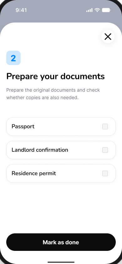 Original Klar Prepare your documents screen