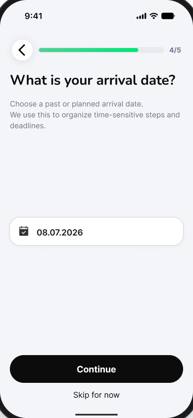 Original Klar What is your arrival date? screen