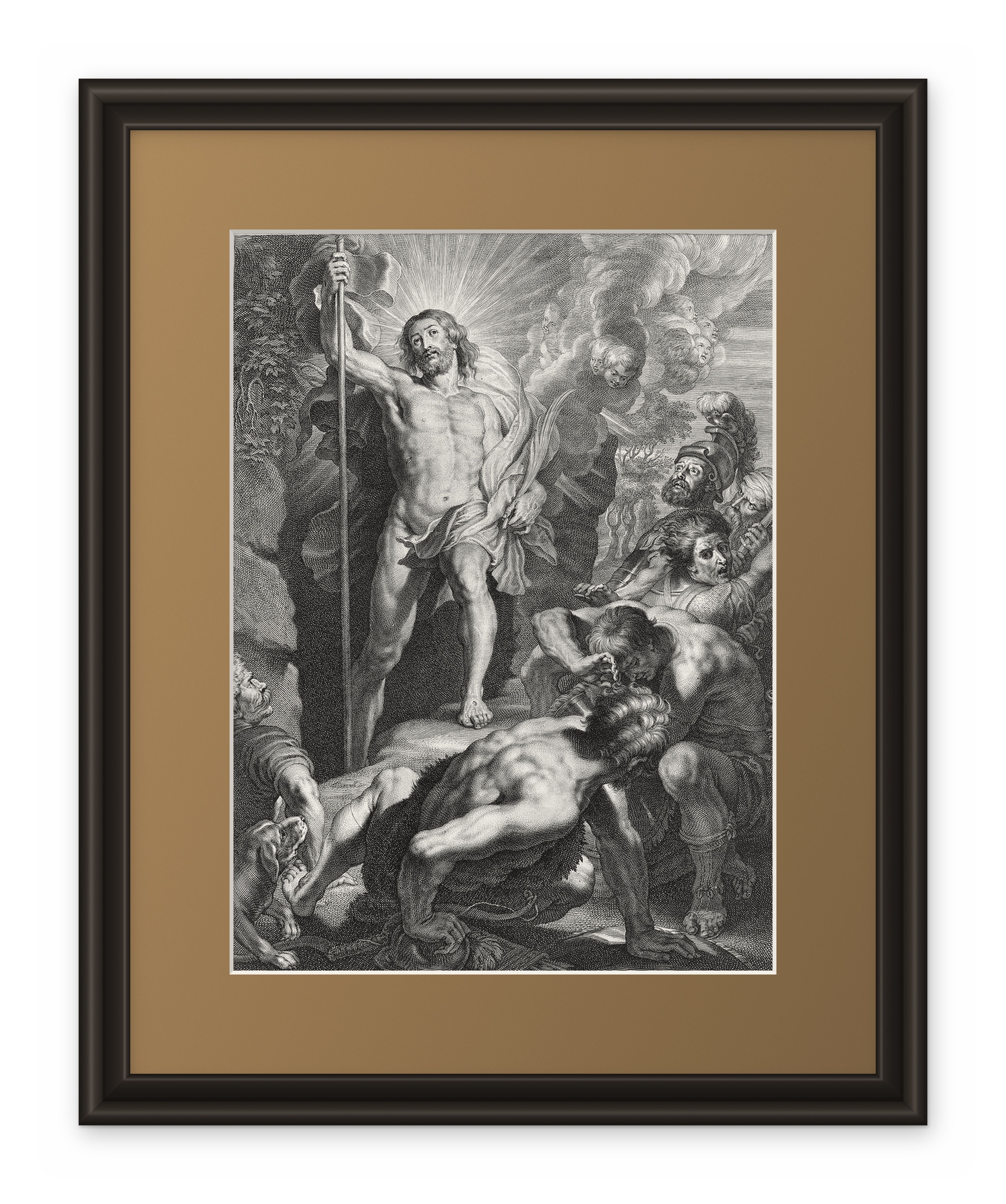 Framed classical composition with multiple human figures