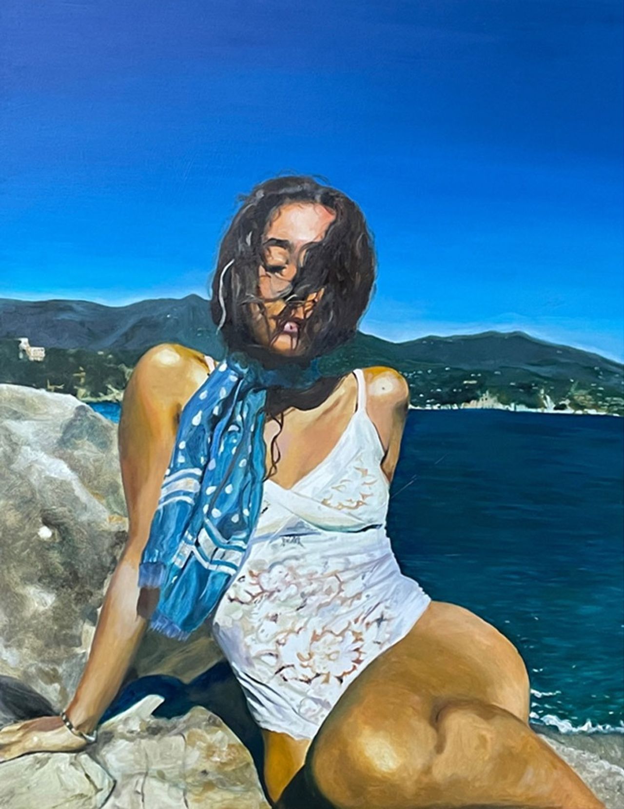 Girl on a rock — painting by Emilia Momen