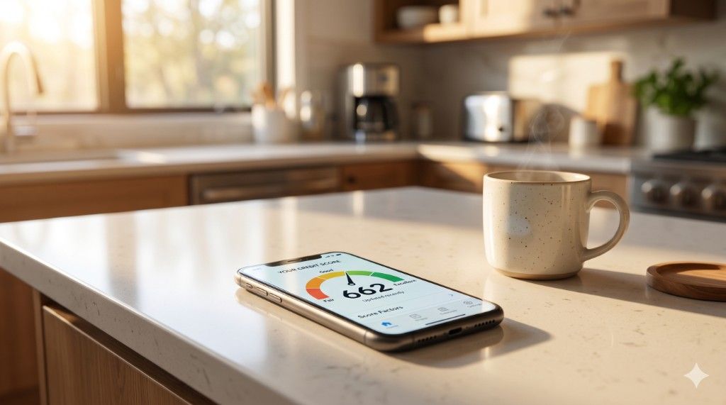 Credit score displayed on smartphone representing credit score myths for homebuyers
