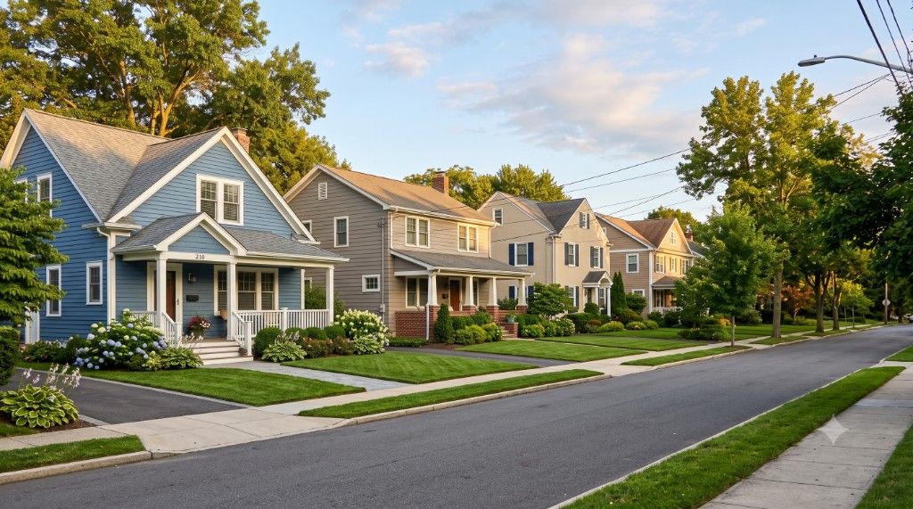 A row of single-family rental homes representing a growing rental property portfolio built with DSCR loans