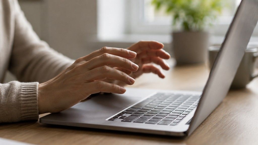 Hands hesitating over a laptop representing the decisions buyers should avoid before closing on a house
