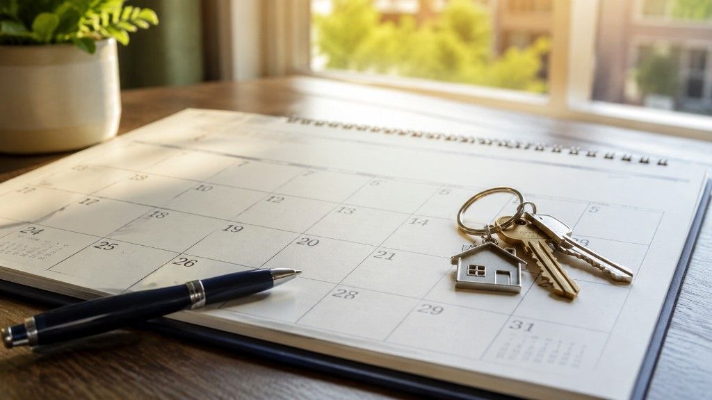 Calendar and house keys representing the mortgage process timeline from pre-approval to closing