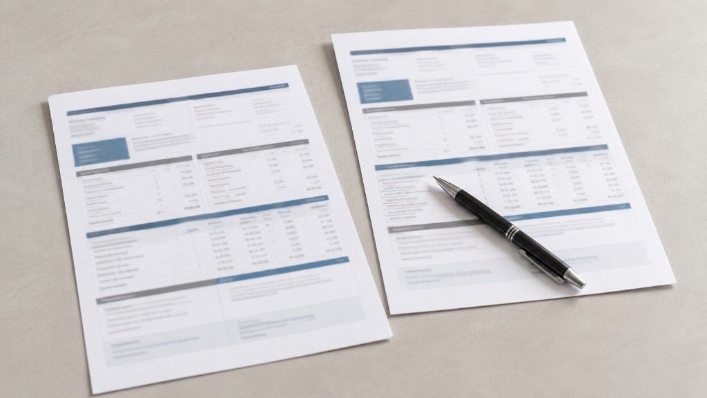 Two loan estimates side by side on a desk representing a mortgage fee comparison