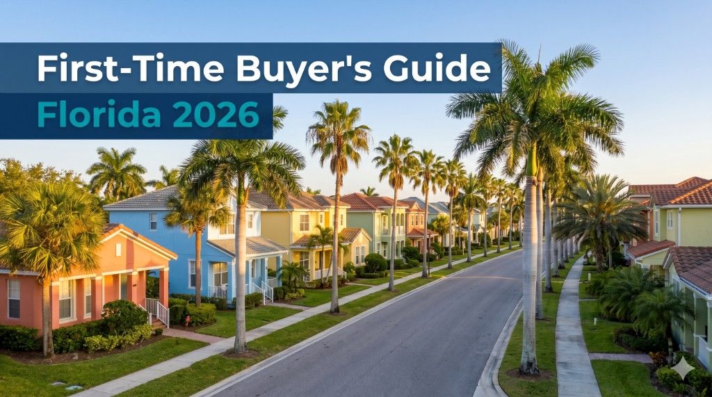 Florida homes with palm trees representing first-time homebuyer guide to Florida 2026