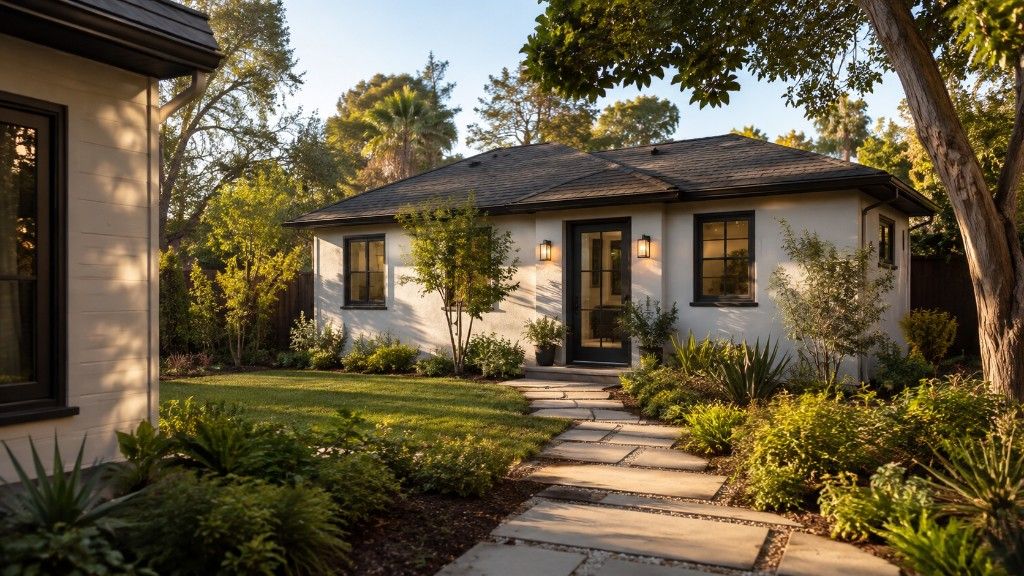 A detached accessory dwelling unit in the backyard of a California home