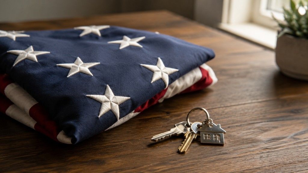 American flag and house keys representing VA loan entitlement and veteran homeownership