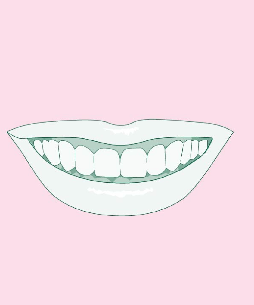 A schematic image of lips and whitened teeth