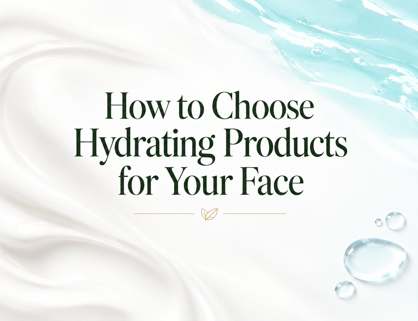 How to Choose Hydrating Products for Your Face text on a background of white cream and blue water with droplets.