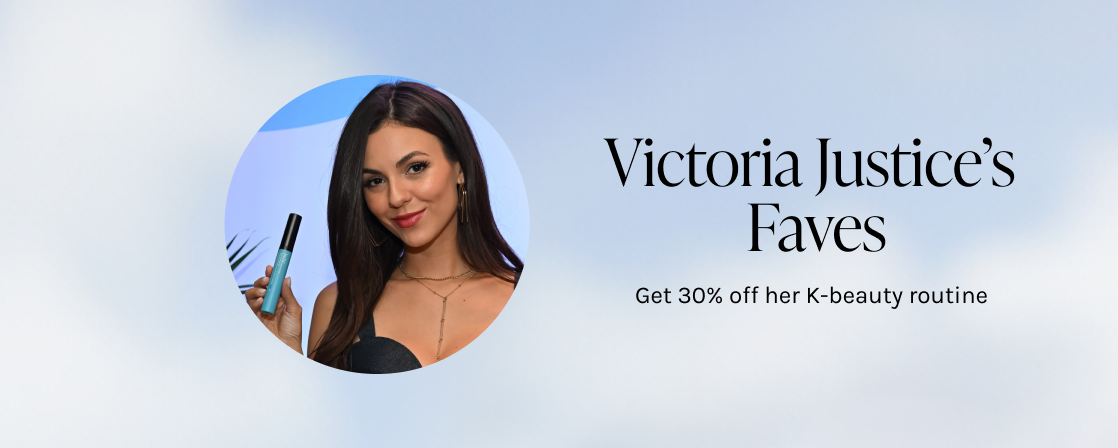 Victoria Justice's Favorites Bundle including Aqua Bomb Eye Gel, Jelly Cleanser, and True Cream Moisturizer.