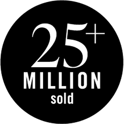 A black badge with white text that says "25+ million sold"