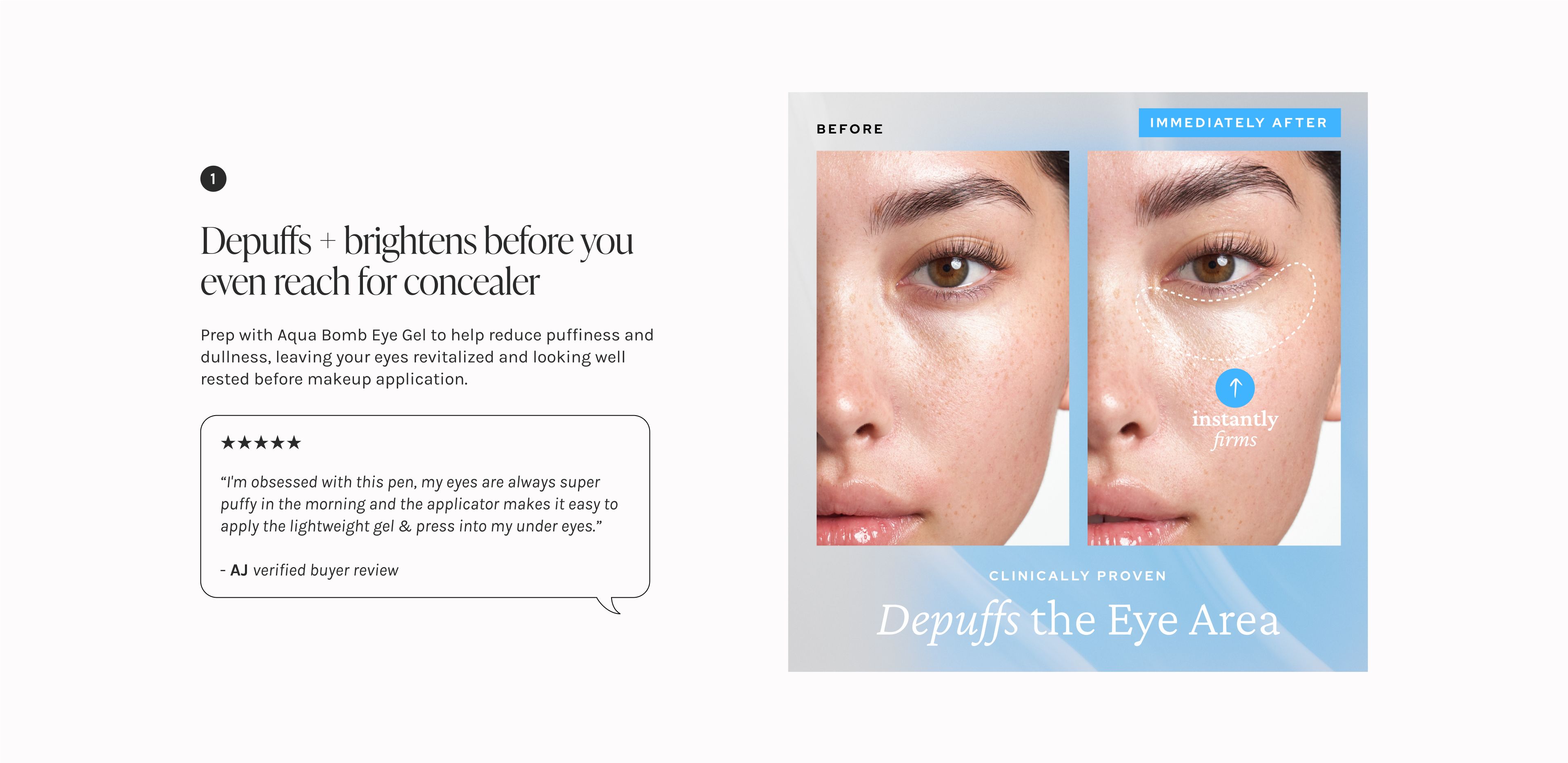 belif Aqua Bomb Eye Gel review reason 1: eye care, depuffing eye gel, reduce puffiness, brighten dark circles