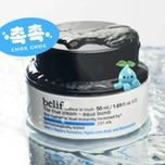 Belif Aqua Bomb cream jar splashing in water, featuring a blue water droplet mascot and "CHOK CHOK" sticker.