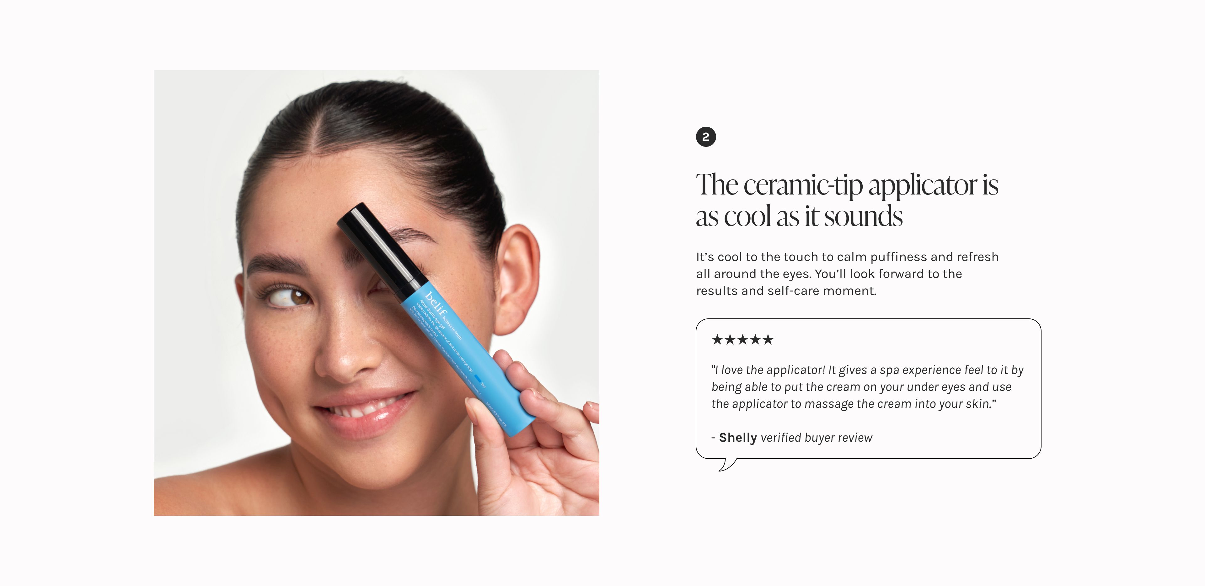 belif Aqua Bomb Eye Gel review reason 2: ceramic applicator, cooling applicator, calm puffiness, refresh eyes