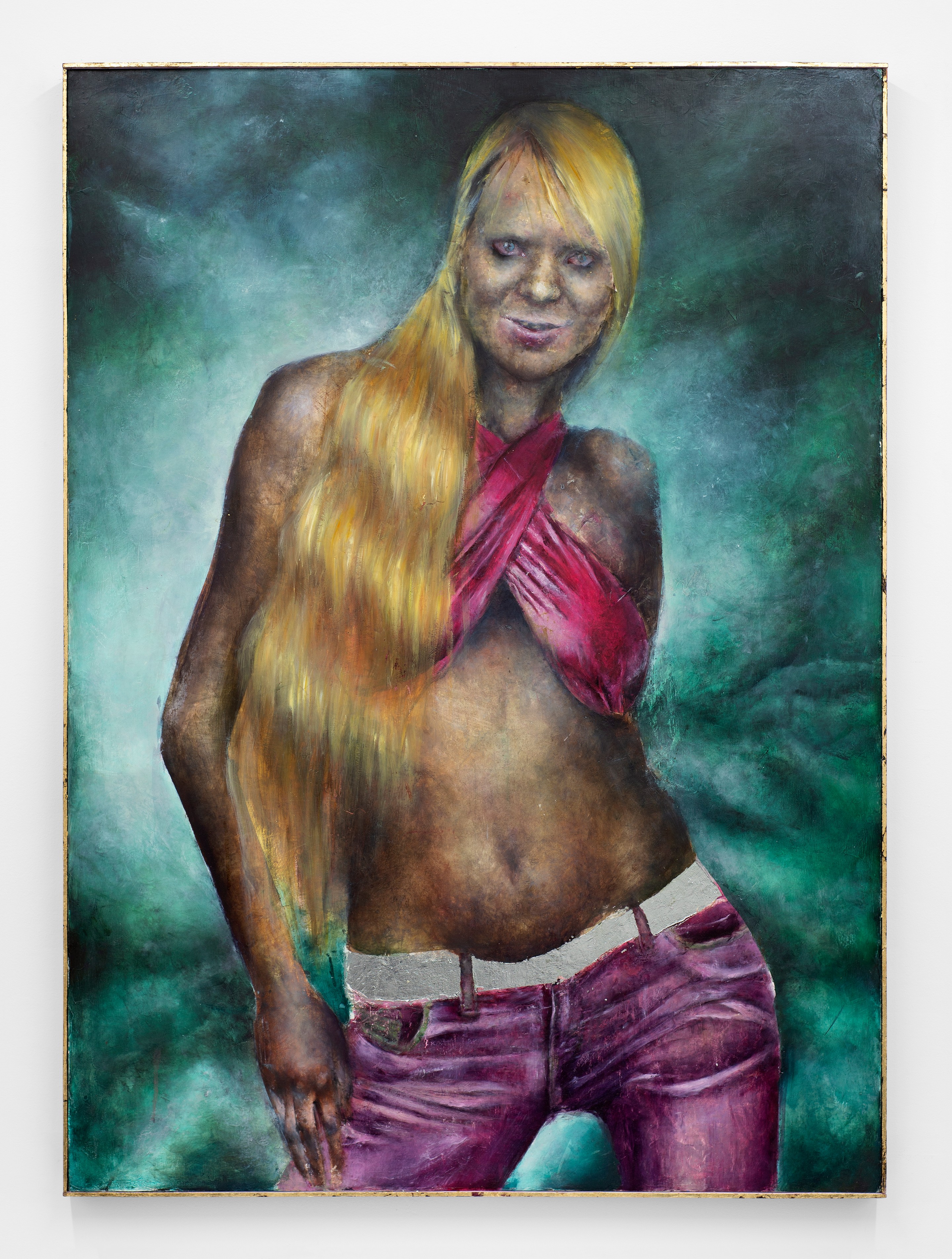 Stacey (2022)
Oil and gold leaf on panel with artist's frame
55.5h x 40.5w x 2d inches (140.97h x 102.87w x 5.08d cm)