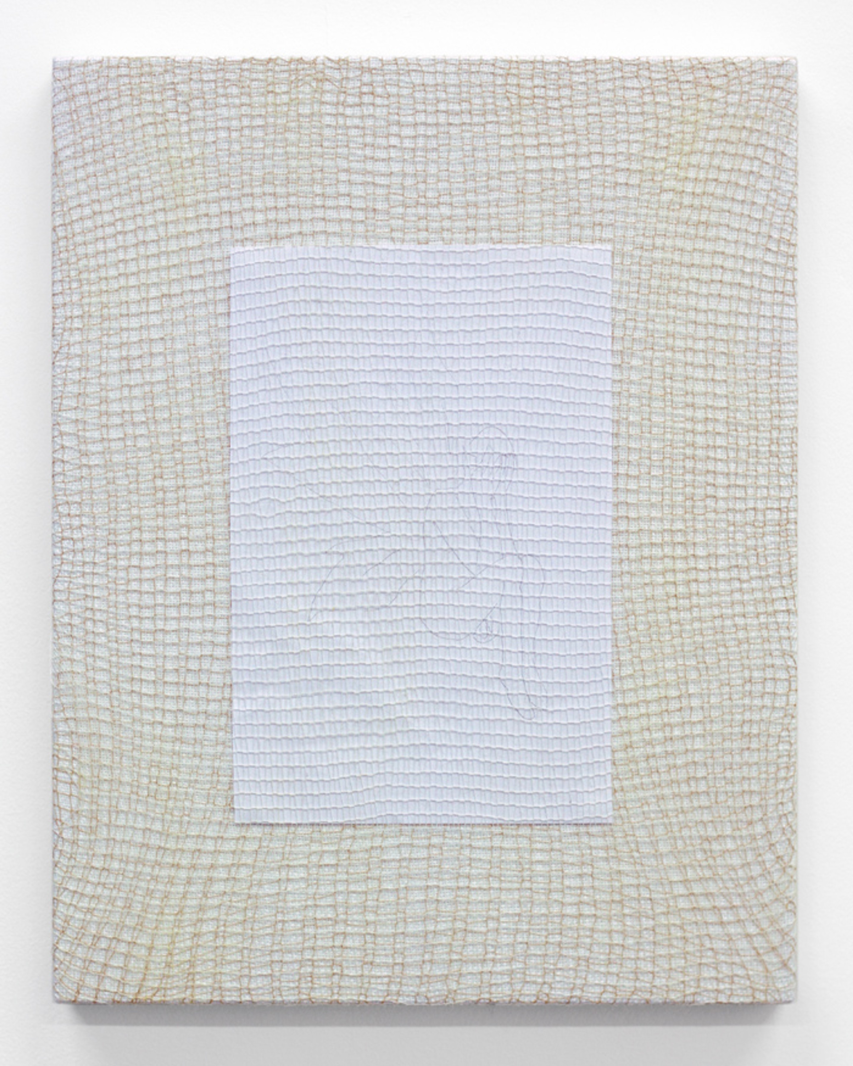 Luis Miguel Bendaña, Male Faerie (2015). Custom machine-knit cotton, pencil on paper, linen on panel