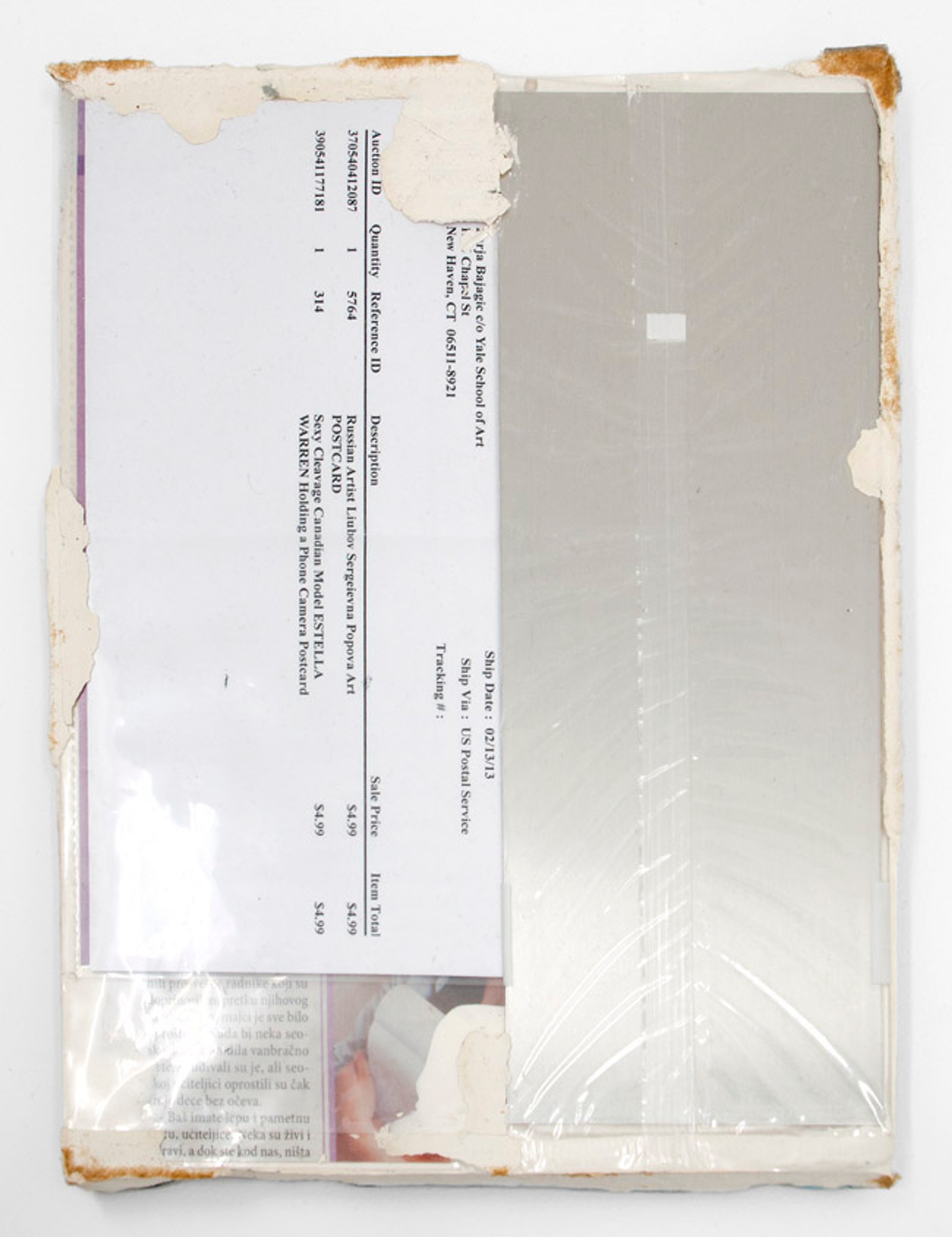 Darja Bajagić, ForScan Plasters (Liubov Popova and Estella Warren) (2013). Plaster, acrylic paint, plastic sheet protector, other materials. 11h x 8.5w in.