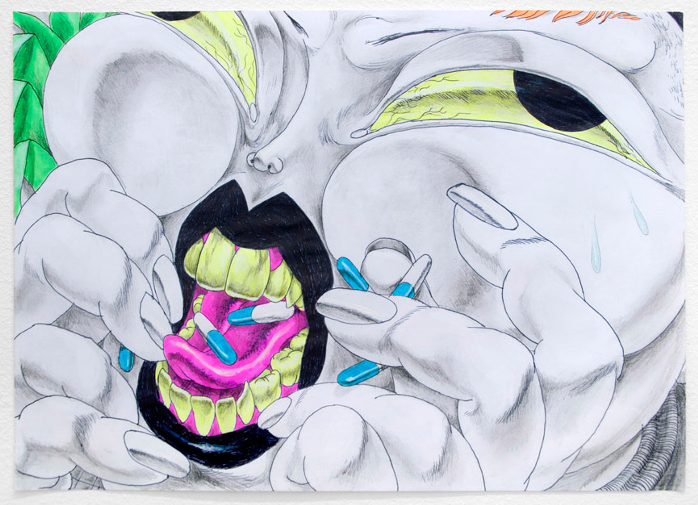 Untitled , 2014
Acrylic, ballpoint pen, pencil, charcoal pencil and flourescent
11 x 8.5 inches