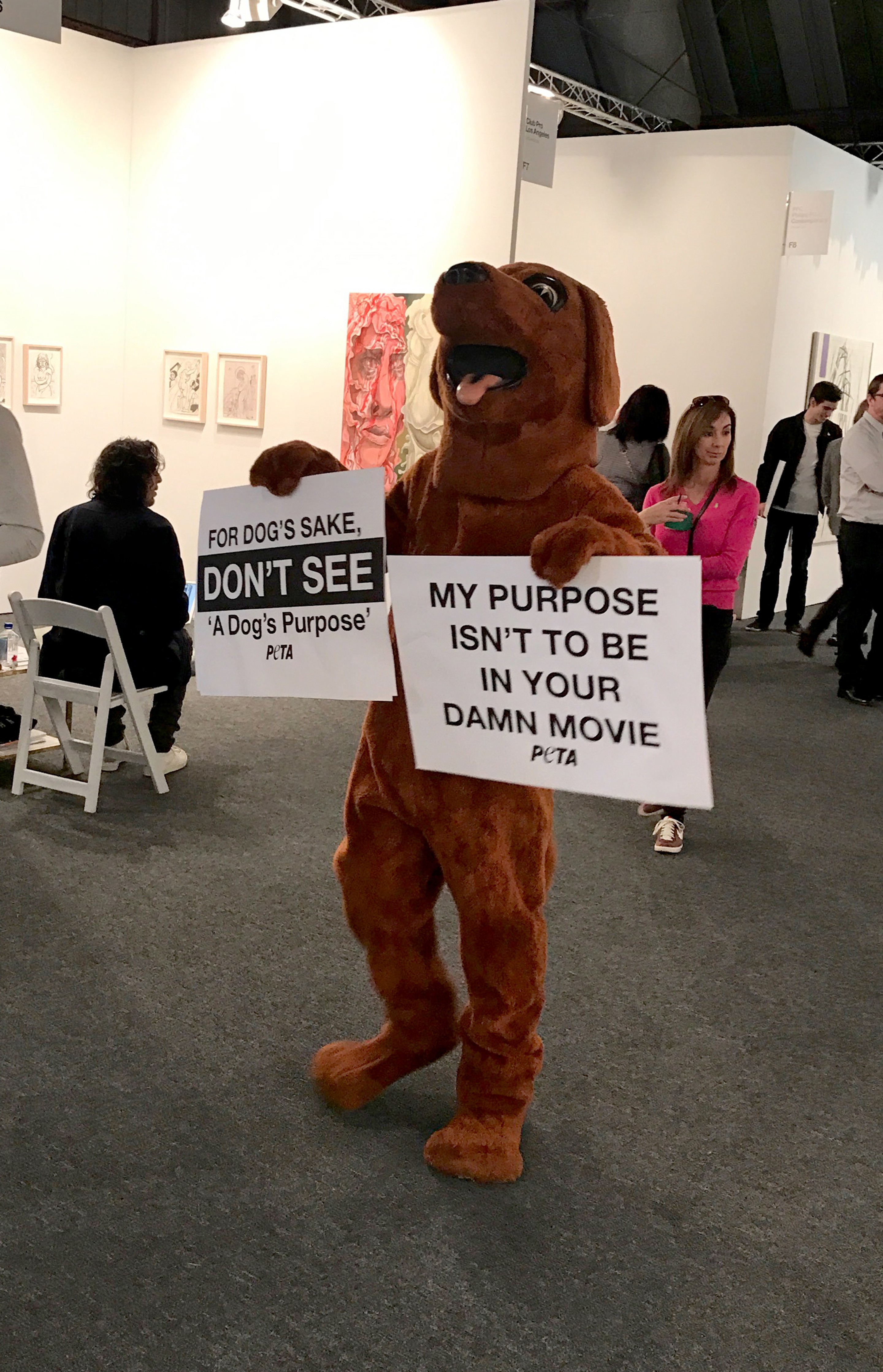 PETA Protester (My Purpose Isn't To Be In Your Damn Movie)(For Dog's Sake, Don't See 'A Dog's Purpose'), 2017
Performance: Dog costume, performer, signs
Unique